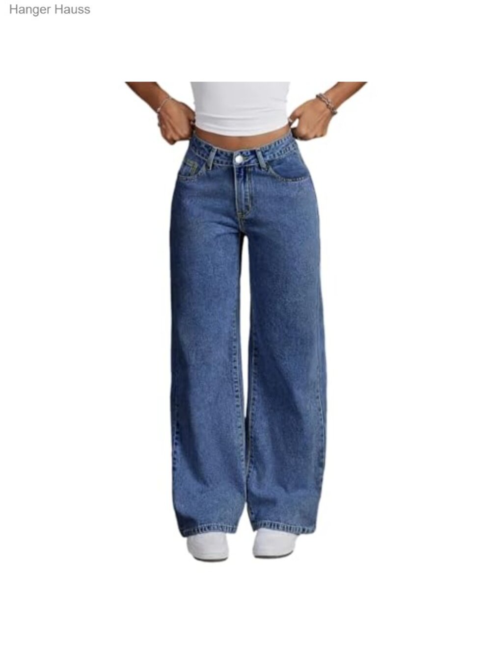 Plus Size Wide Leg Jeans Stretch Straight Leg High Waist Baggy Boyfriend Denim